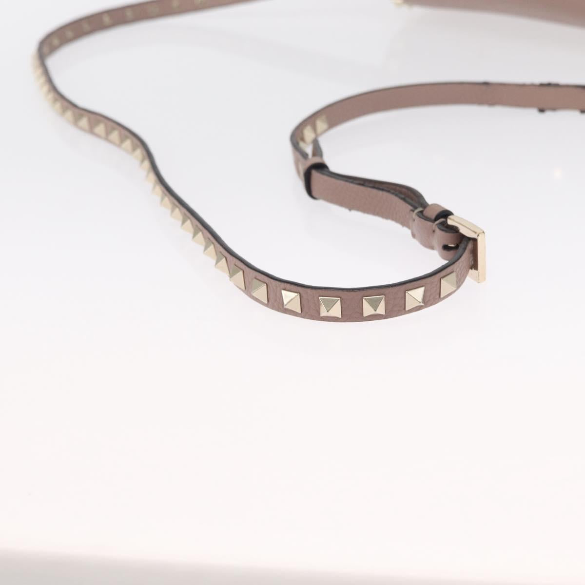 VALENTINO Rock Studs Shoulder Bag Leather Pink Gold Auth BA9244