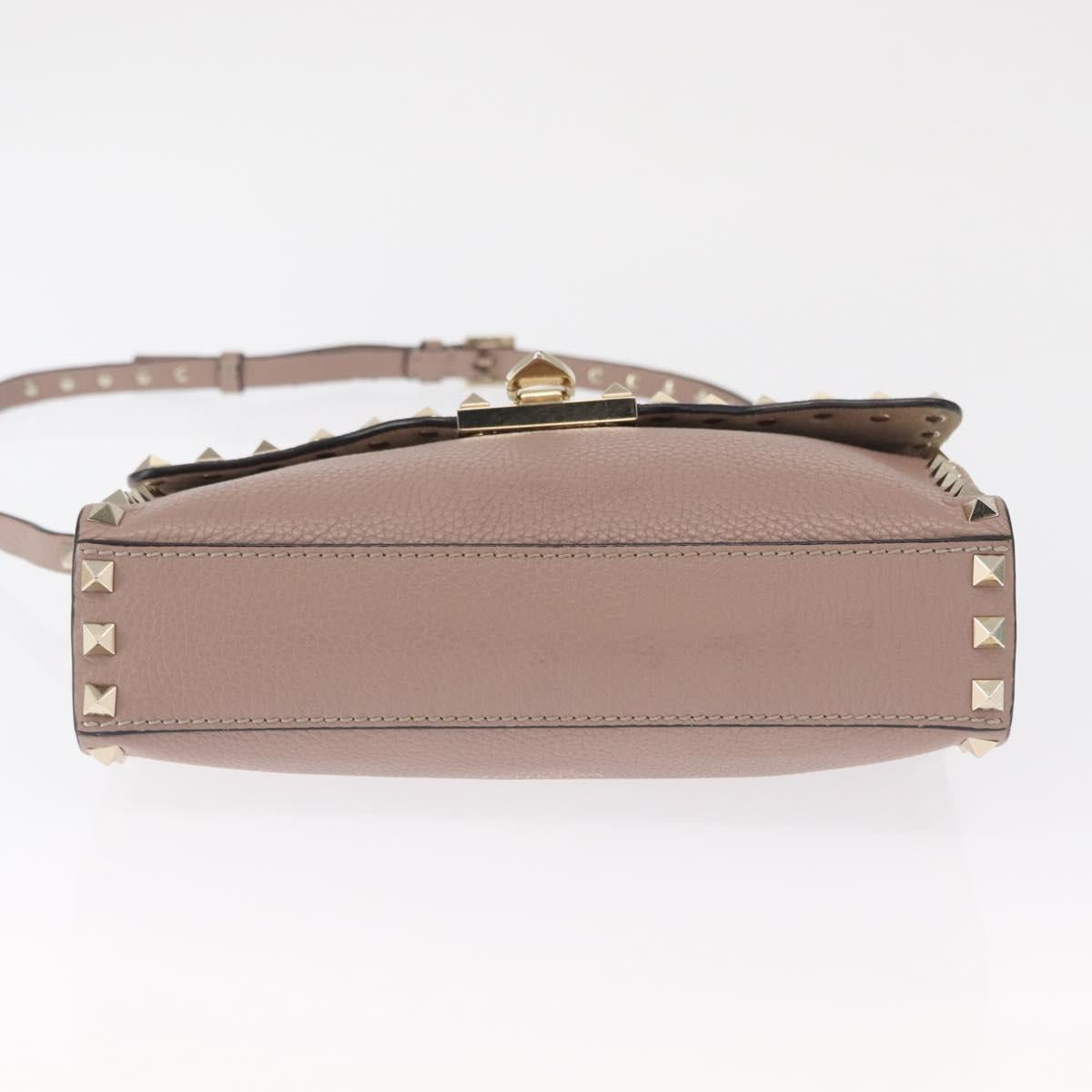 VALENTINO Rock Studs Shoulder Bag Leather Pink Gold Auth BA9244