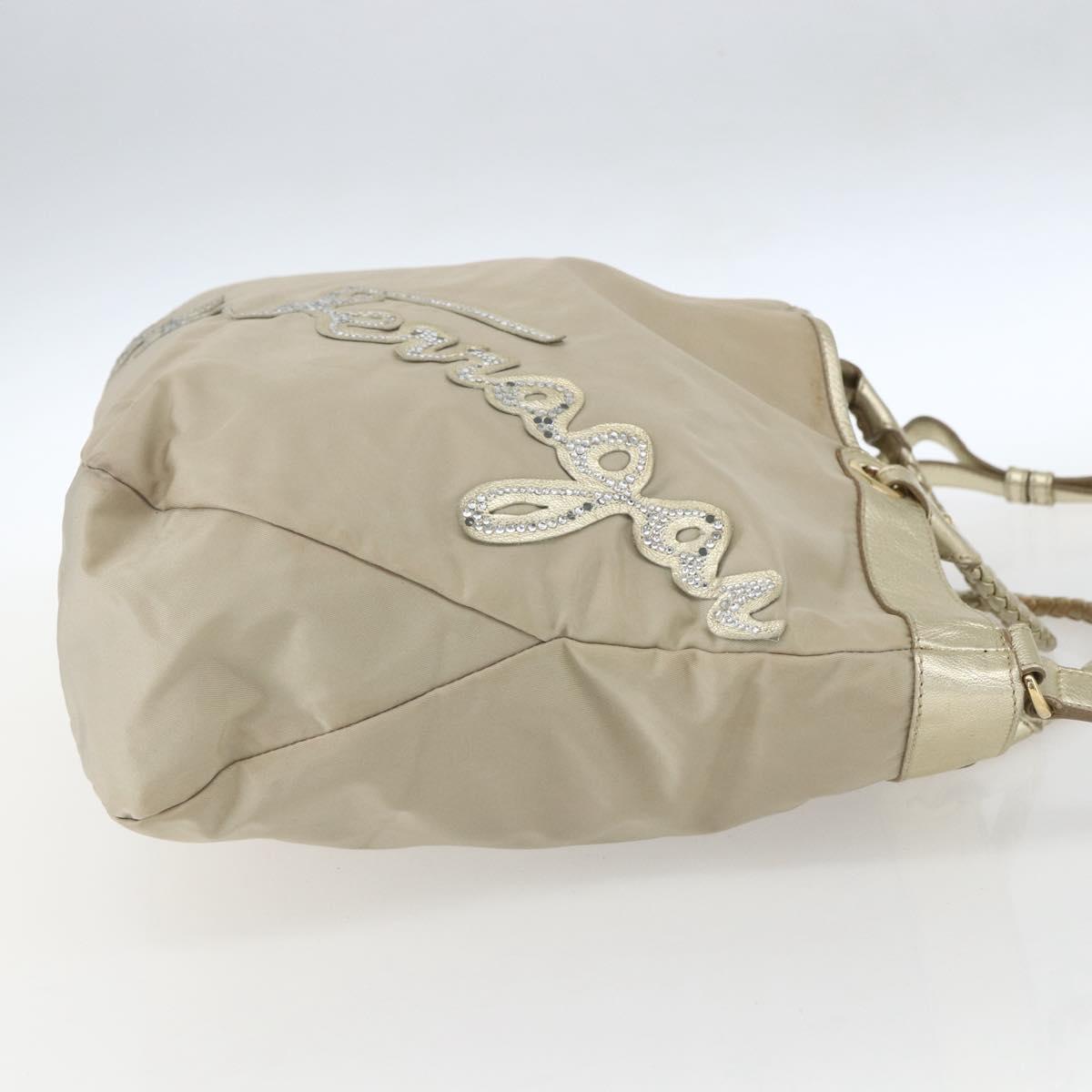 Salvatore Ferragamo Hand Bag Nylon 2way Beige Gold Auth BA9246