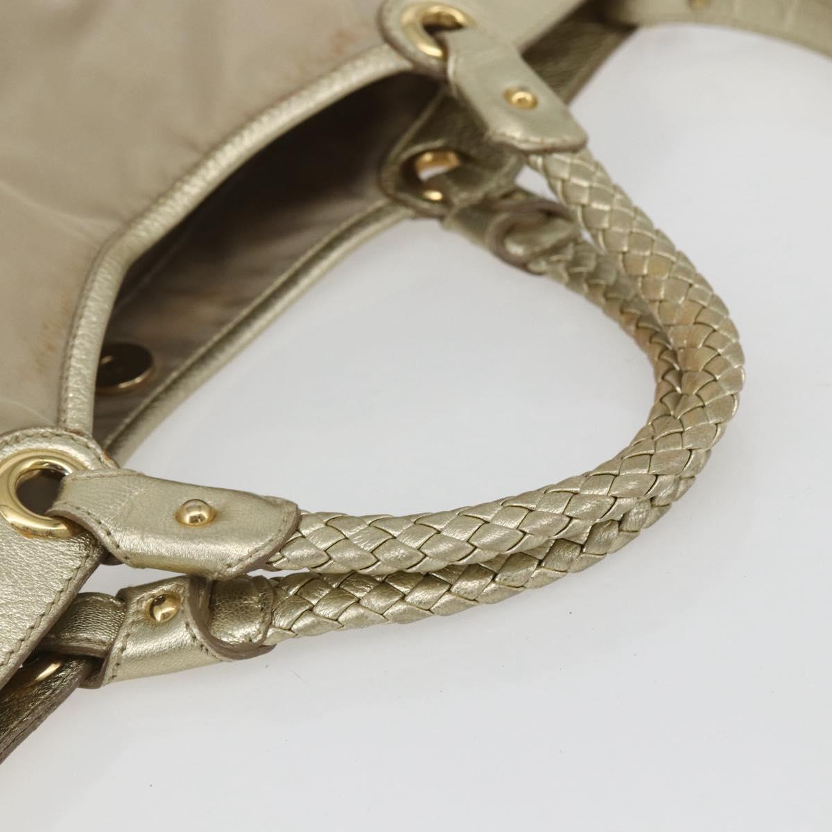 Salvatore Ferragamo Hand Bag Nylon 2way Beige Gold Auth BA9246