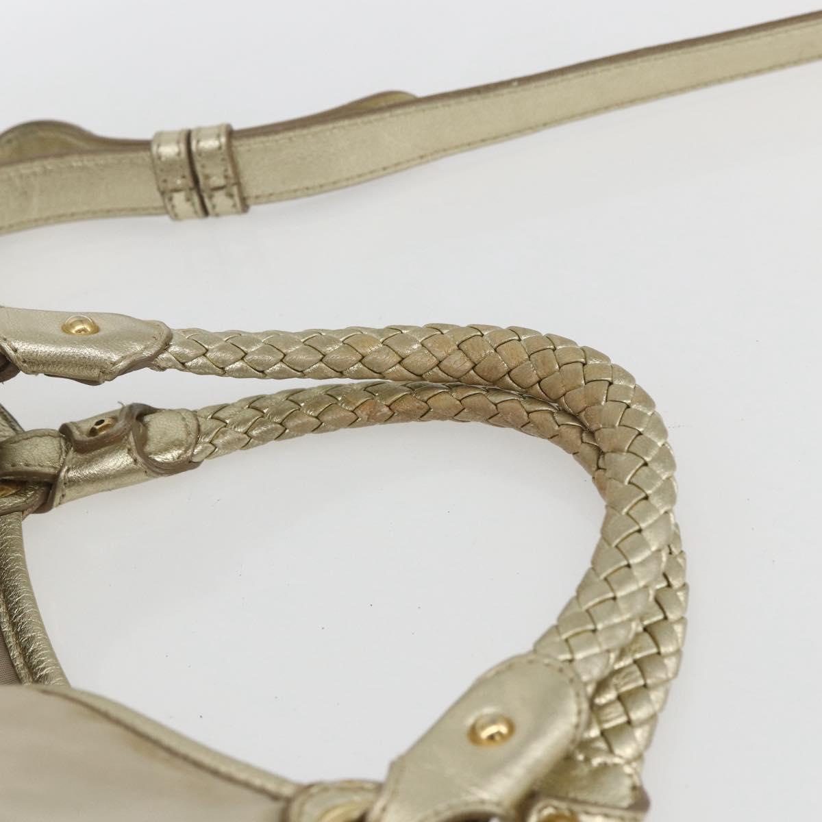 Salvatore Ferragamo Hand Bag Nylon 2way Beige Gold Auth BA9246