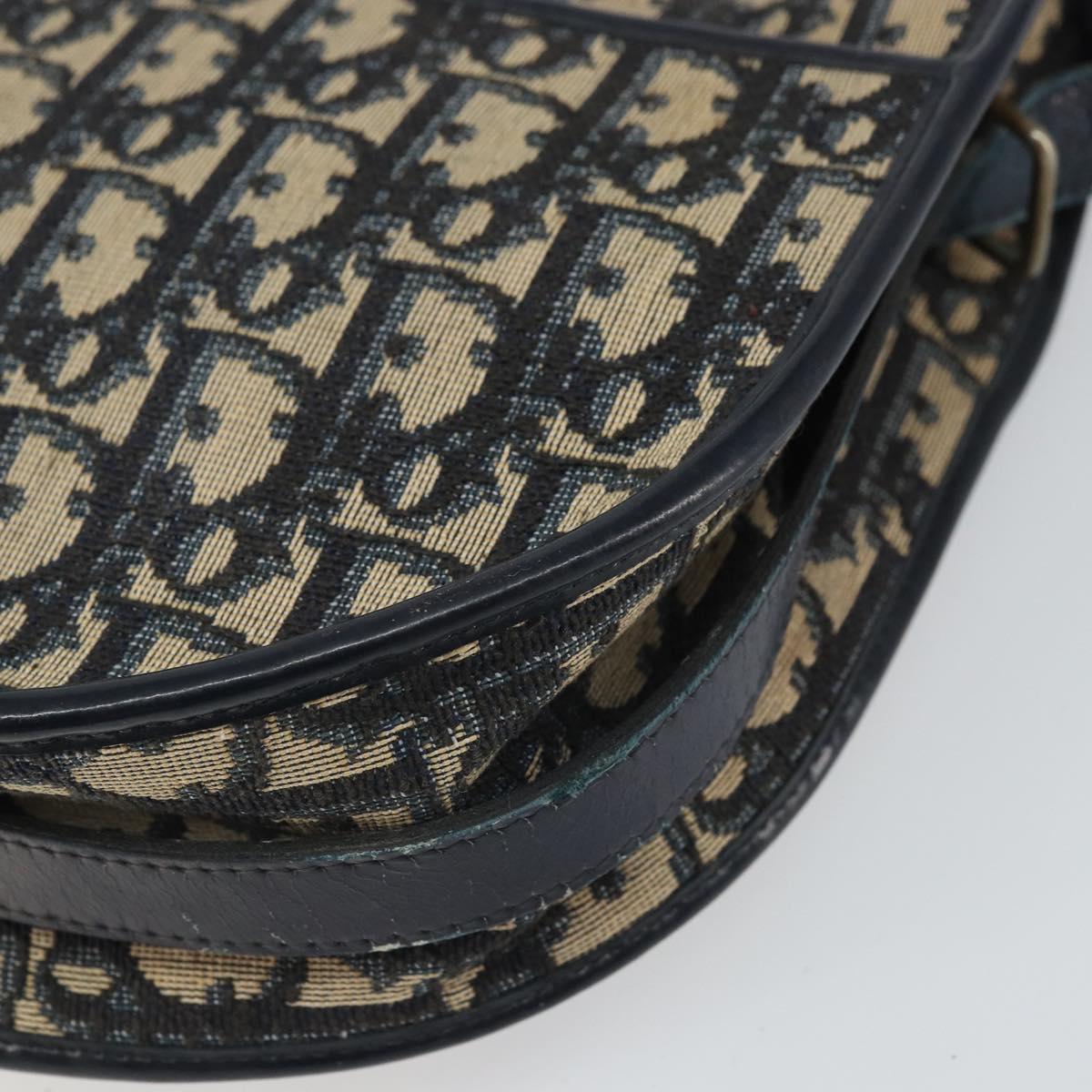 Christian Dior Trotter Canvas Shoulder Bag Navy Gold Auth BA9247