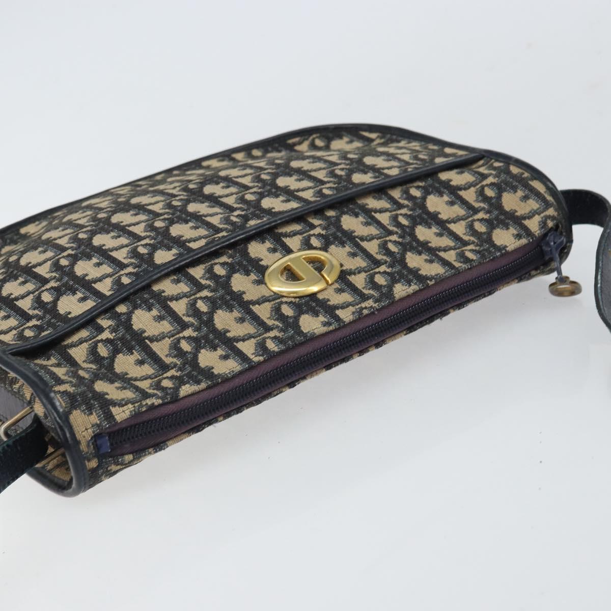 Christian Dior Trotter Canvas Shoulder Bag Navy Gold Auth BA9247