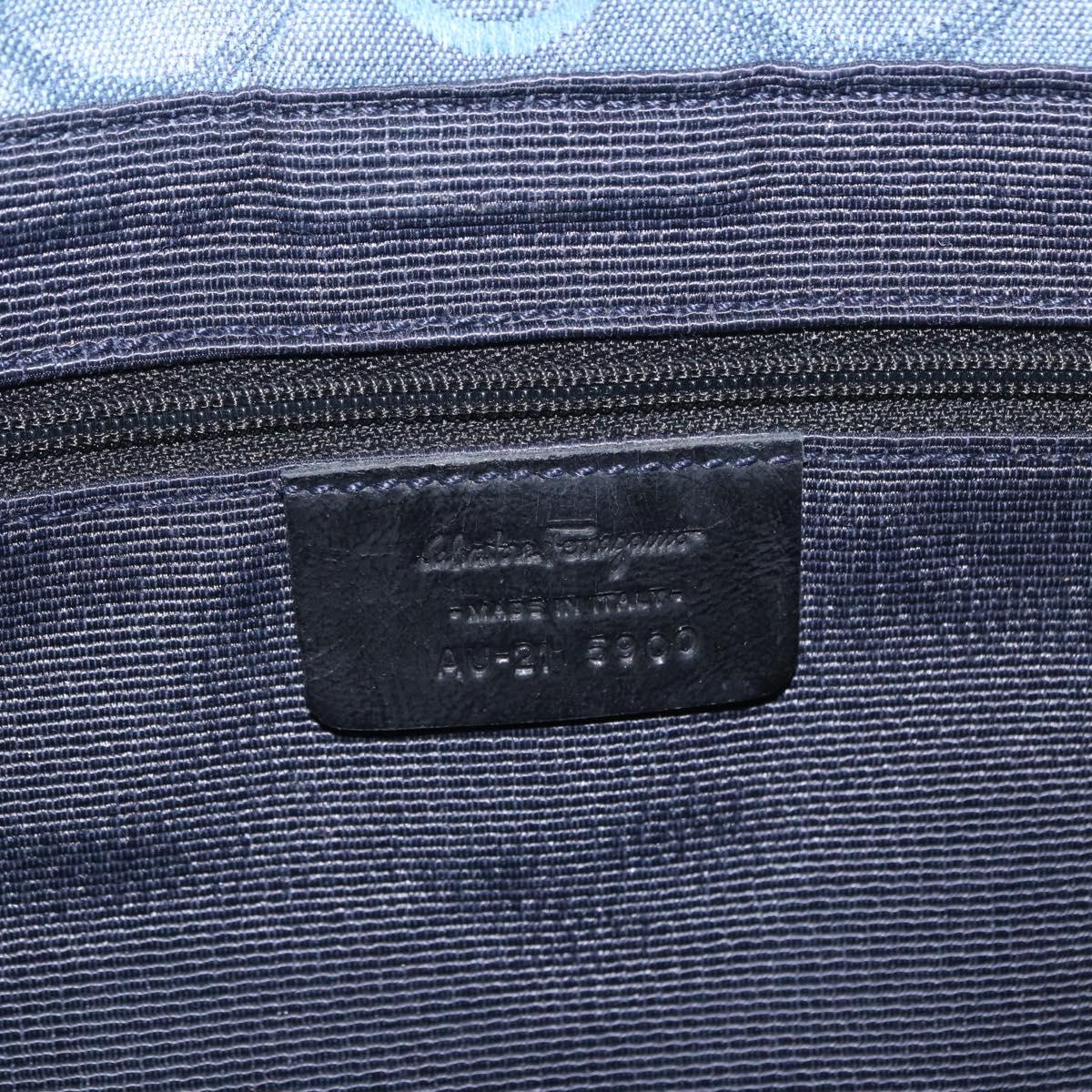 Salvatore Ferragamo Gancini Shoulder Bag Canvas Navy Gold Auth BA9259V