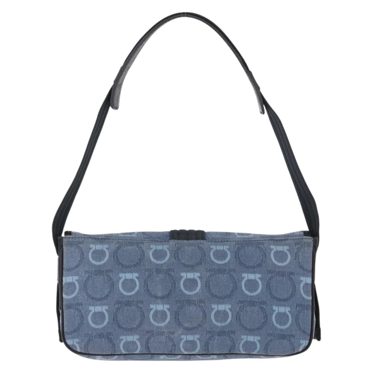 Salvatore Ferragamo Gancini Shoulder Bag Canvas Navy Gold Auth BA9259V