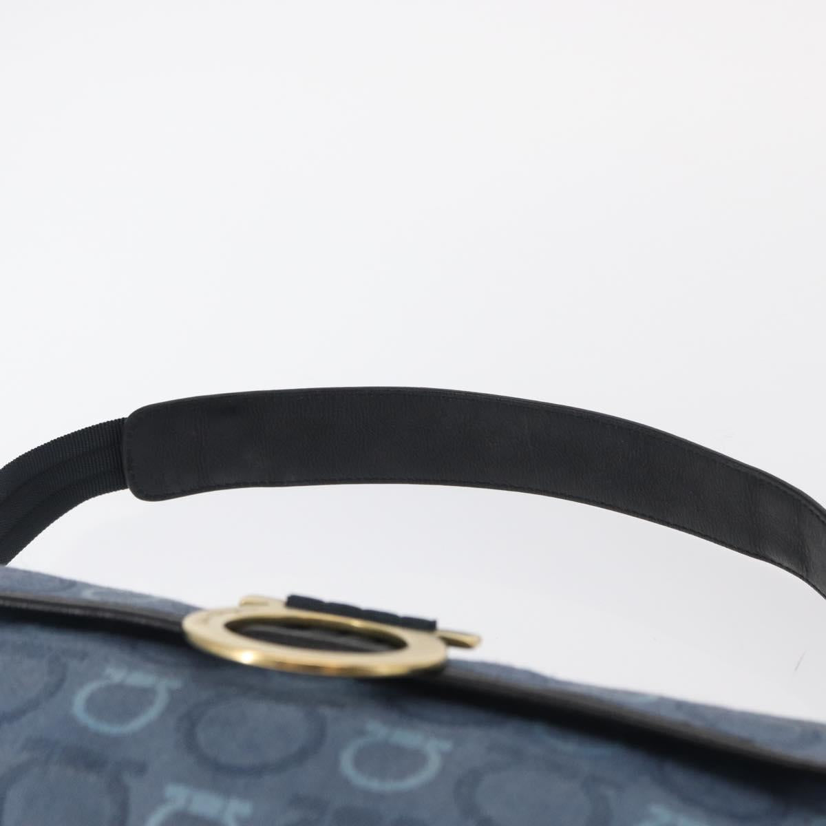 Salvatore Ferragamo Gancini Shoulder Bag Canvas Navy Gold Auth BA9259V