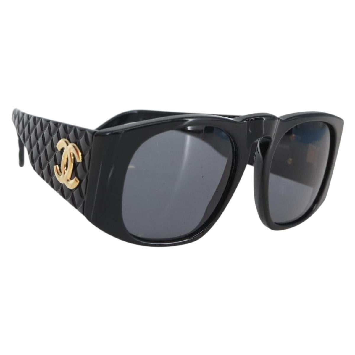 CHANEL Matelasse Sunglasses plastic Black CC Auth BA9264
