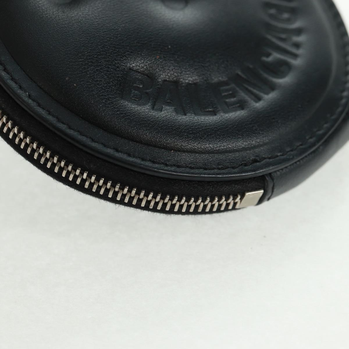 BALENCIAGA Smile Coin Purse Leather Black Silver Auth BA9266V