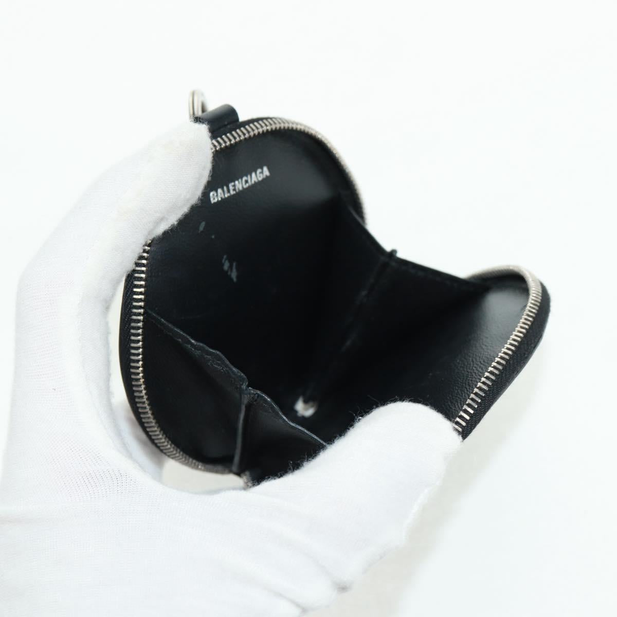 BALENCIAGA Smile Coin Purse Leather Black Silver Auth BA9266V