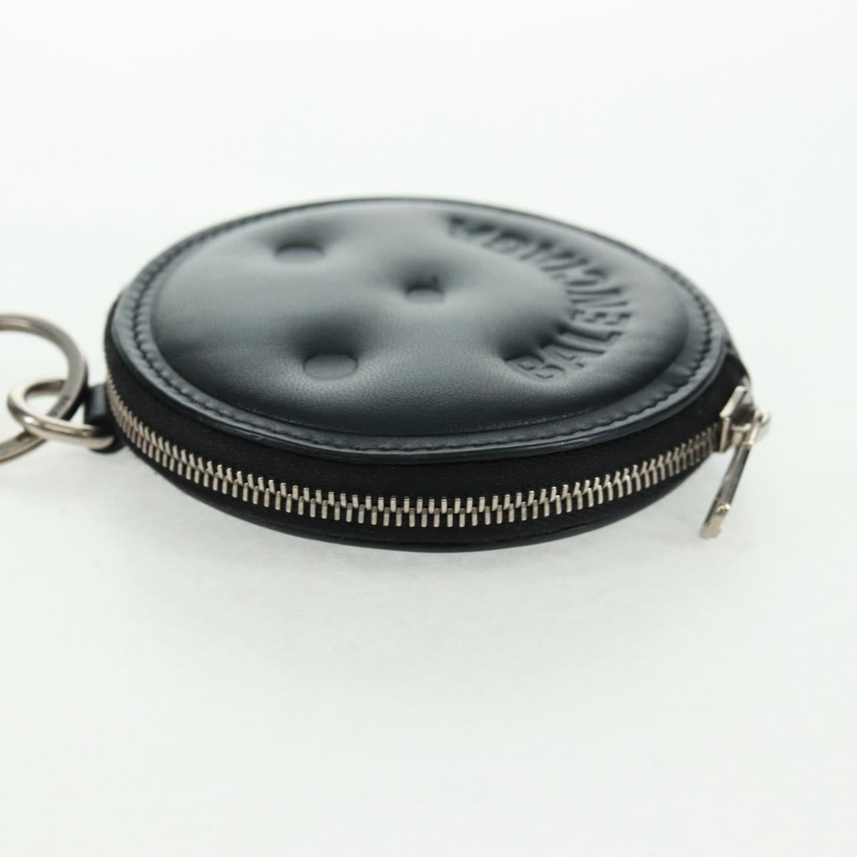 BALENCIAGA Smile Coin Purse Leather Black Silver Auth BA9266V