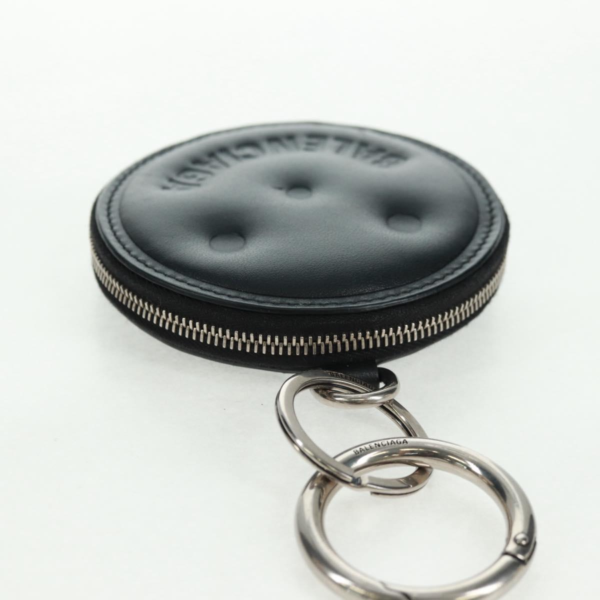 BALENCIAGA Smile Coin Purse Leather Black Silver Auth BA9266V