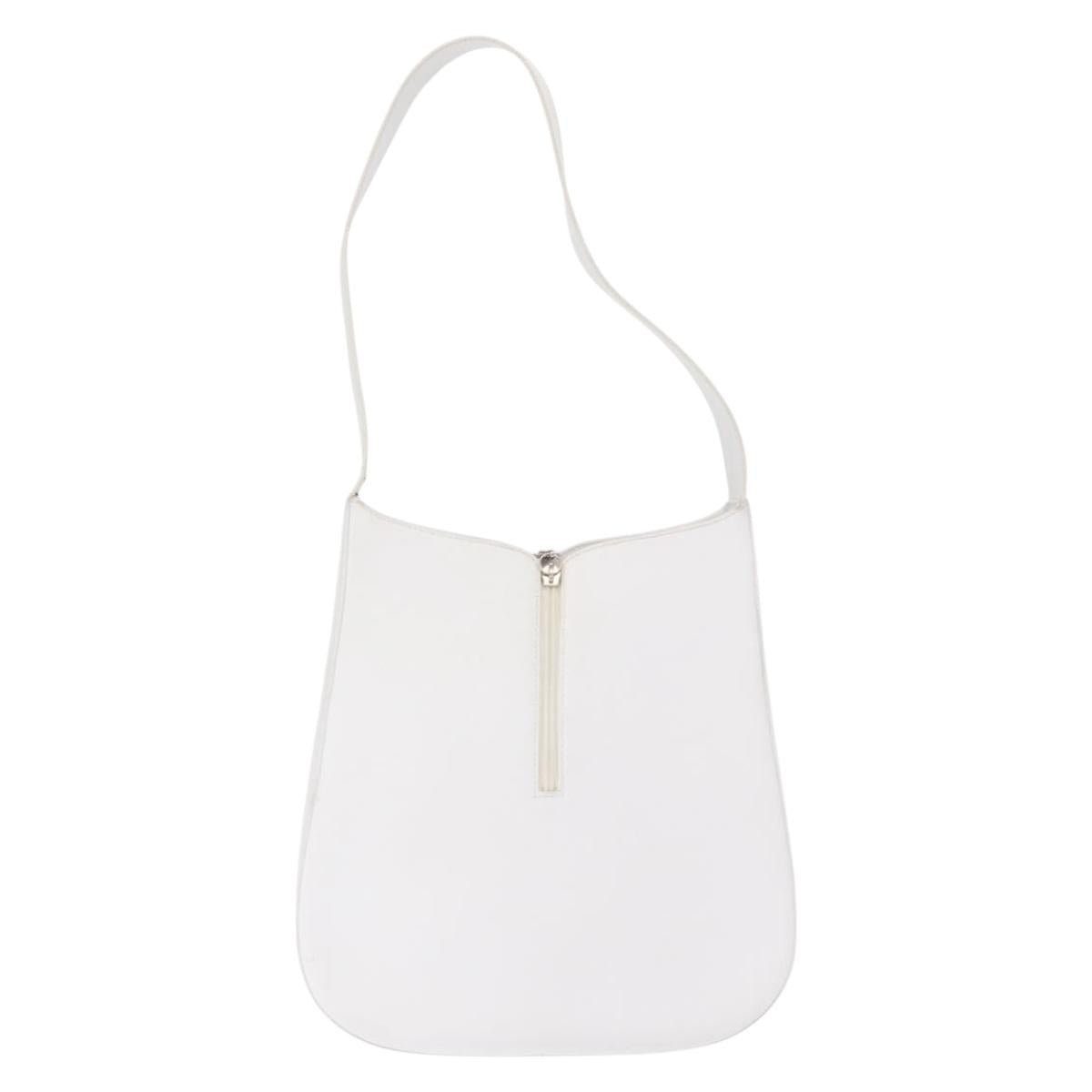 Salvatore Ferragamo Gancini Shoulder Bag Leather White Silver Auth BA9272