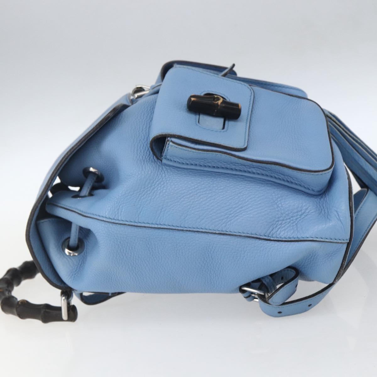 GUCCI Bamboo Backpack Leather Light Blue Silver 370833 Auth BA9273V