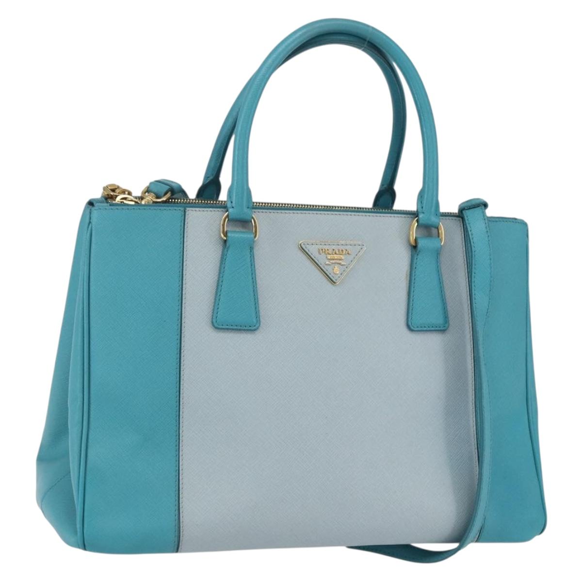 PRADA Hand Bag Safiano leather 2way Green Gold Auth BA9274V
