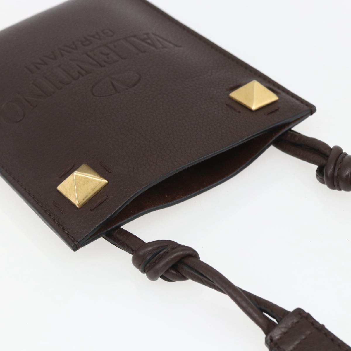 VALENTINO Shoulder Bag Leather Brown Gold Auth BA9280V
