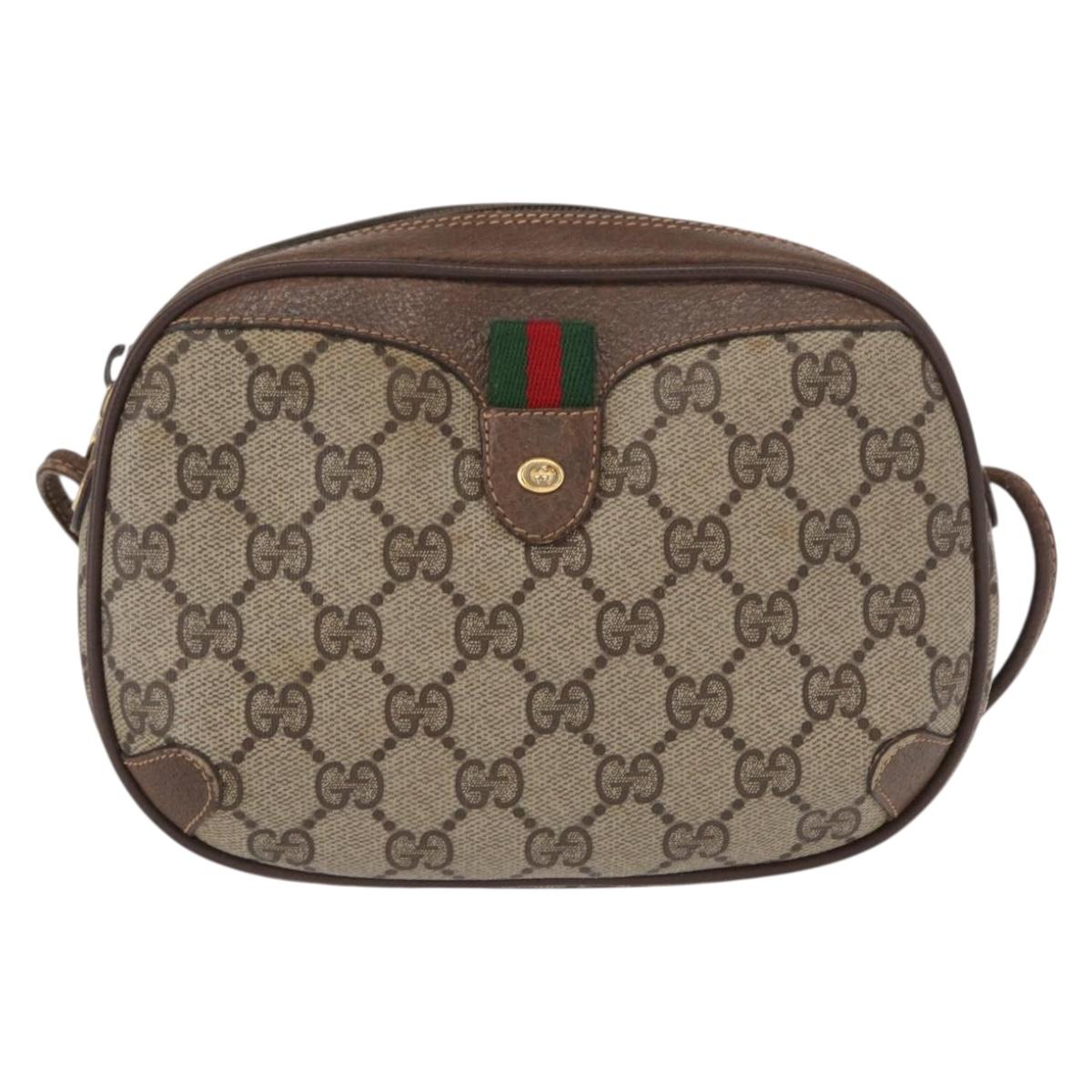 GUCCI GG Supreme Web Sherry Line Bag PVC Beige Gold 156 02 066 Auth BA9285