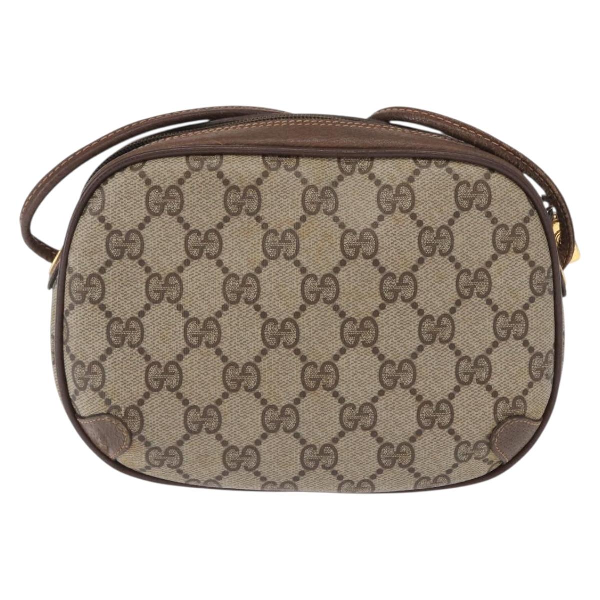 GUCCI GG Supreme Web Sherry Line Bag PVC Beige Gold 156 02 066 Auth BA9285