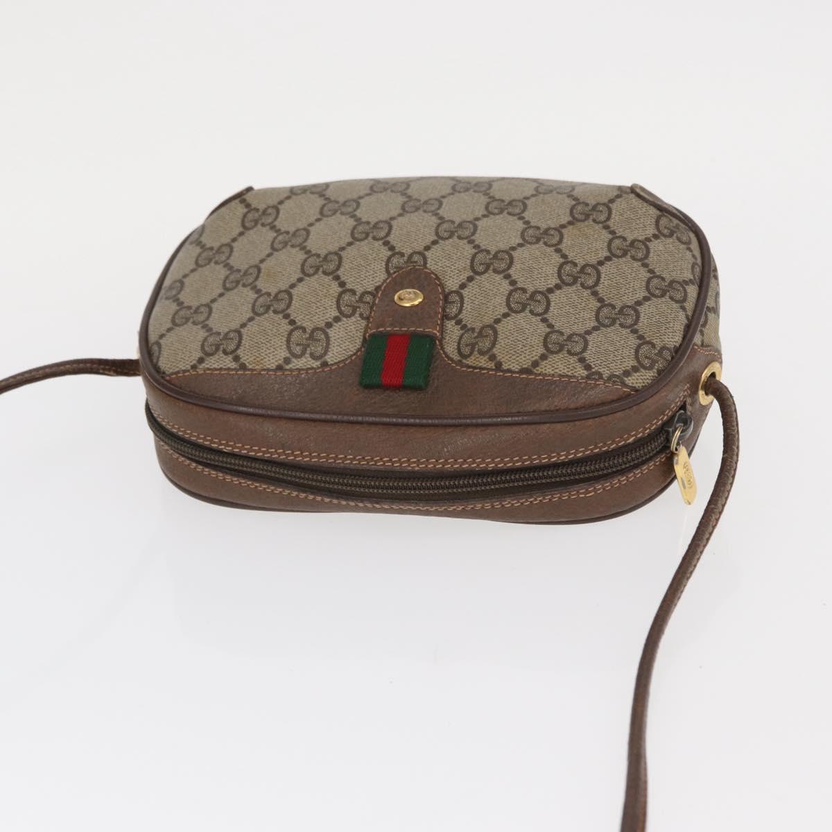 GUCCI GG Supreme Web Sherry Line Bag PVC Beige Gold 156 02 066 Auth BA9285