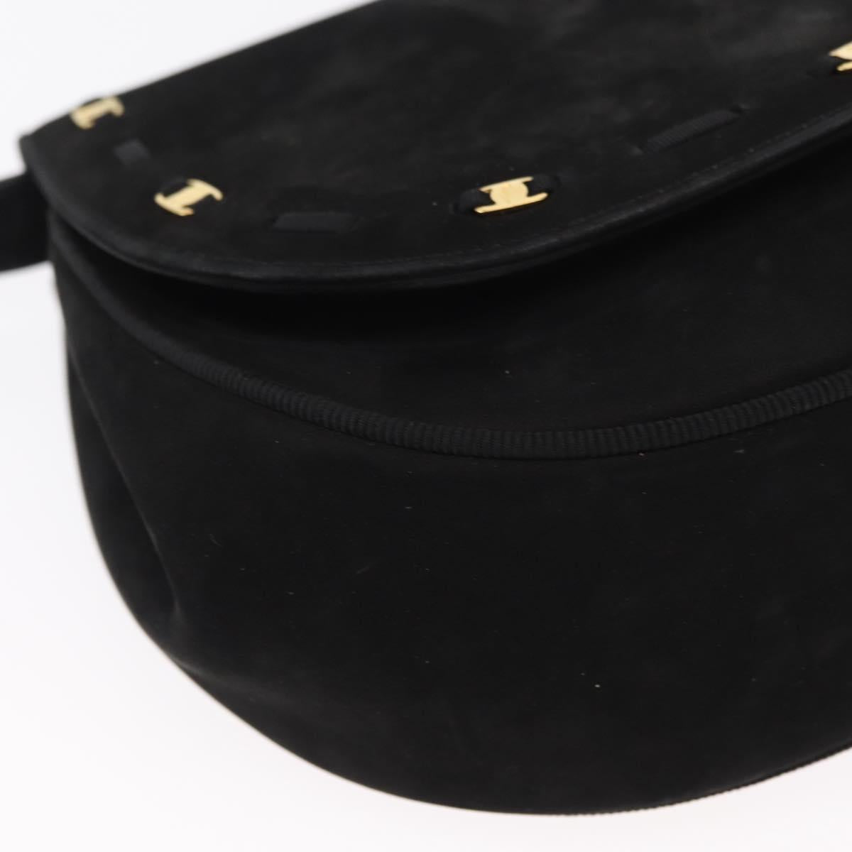 Salvatore Ferragamo Vala Shoulder Bag Suede Black Gold Auth BA9286