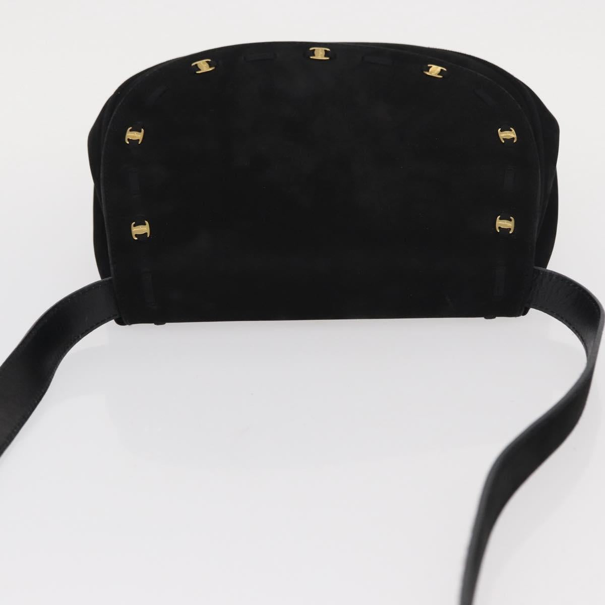 Salvatore Ferragamo Vala Shoulder Bag Suede Black Gold Auth BA9286