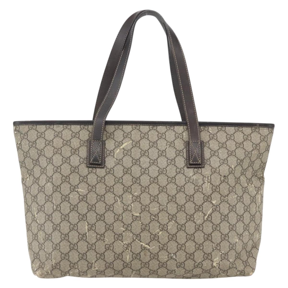 GUCCI GG Supreme Tote Bag PVC Beige 211137 Auth BA9292