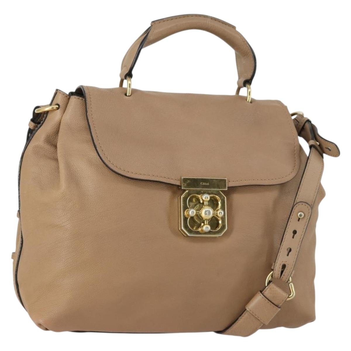 Chloe Elsie Hand Bag Leather 2way Beige Gold Auth BA9293