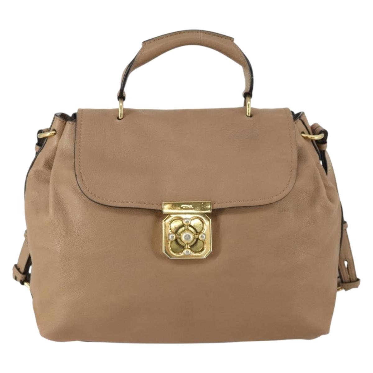 Chloe Elsie Hand Bag Leather 2way Beige Gold Auth BA9293
