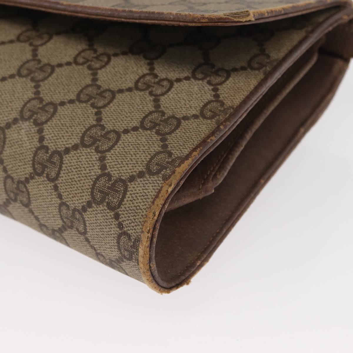 GUCCI GG Supreme Shoulder Bag PVC Beige Gold Auth BA9294