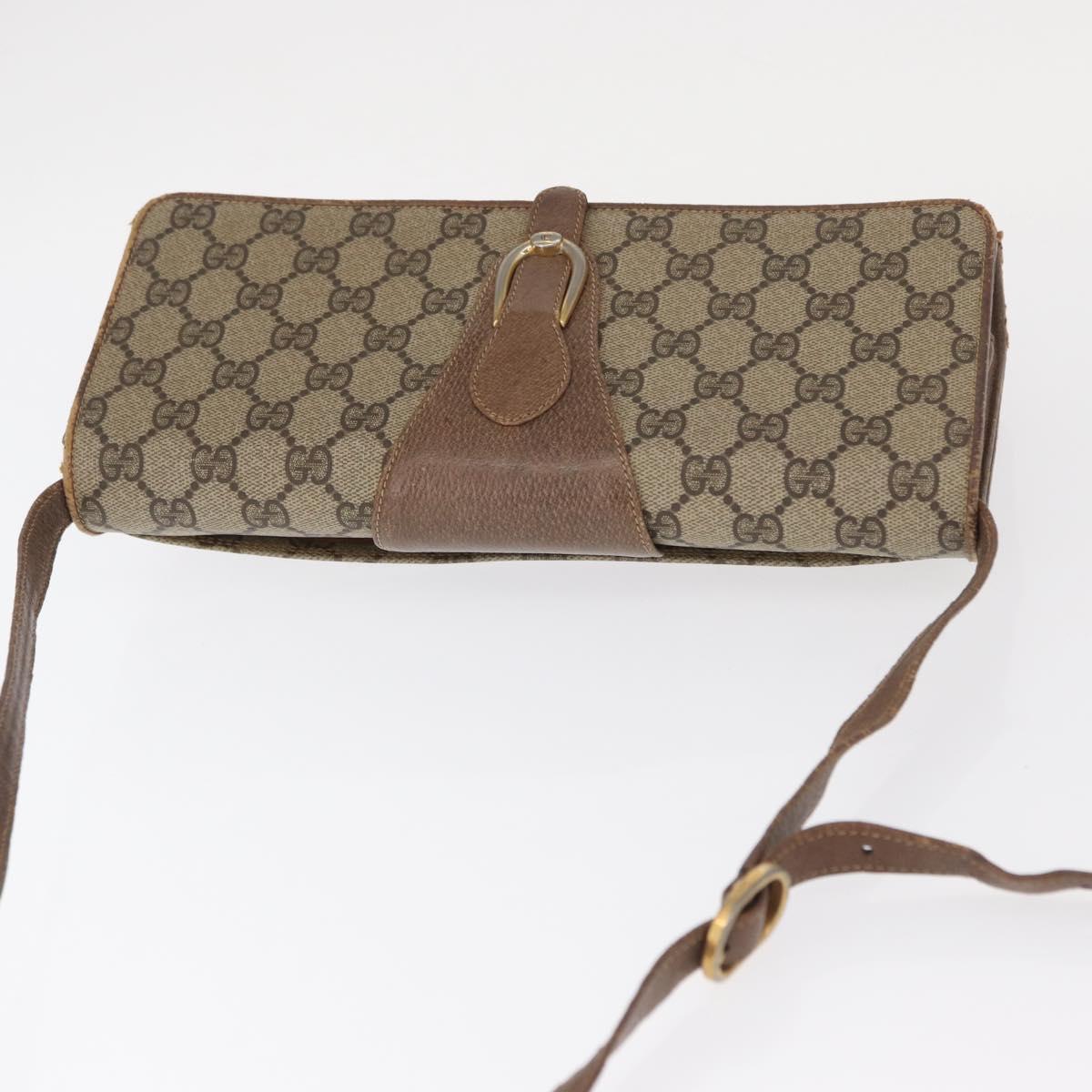 GUCCI GG Supreme Shoulder Bag PVC Beige Gold Auth BA9294