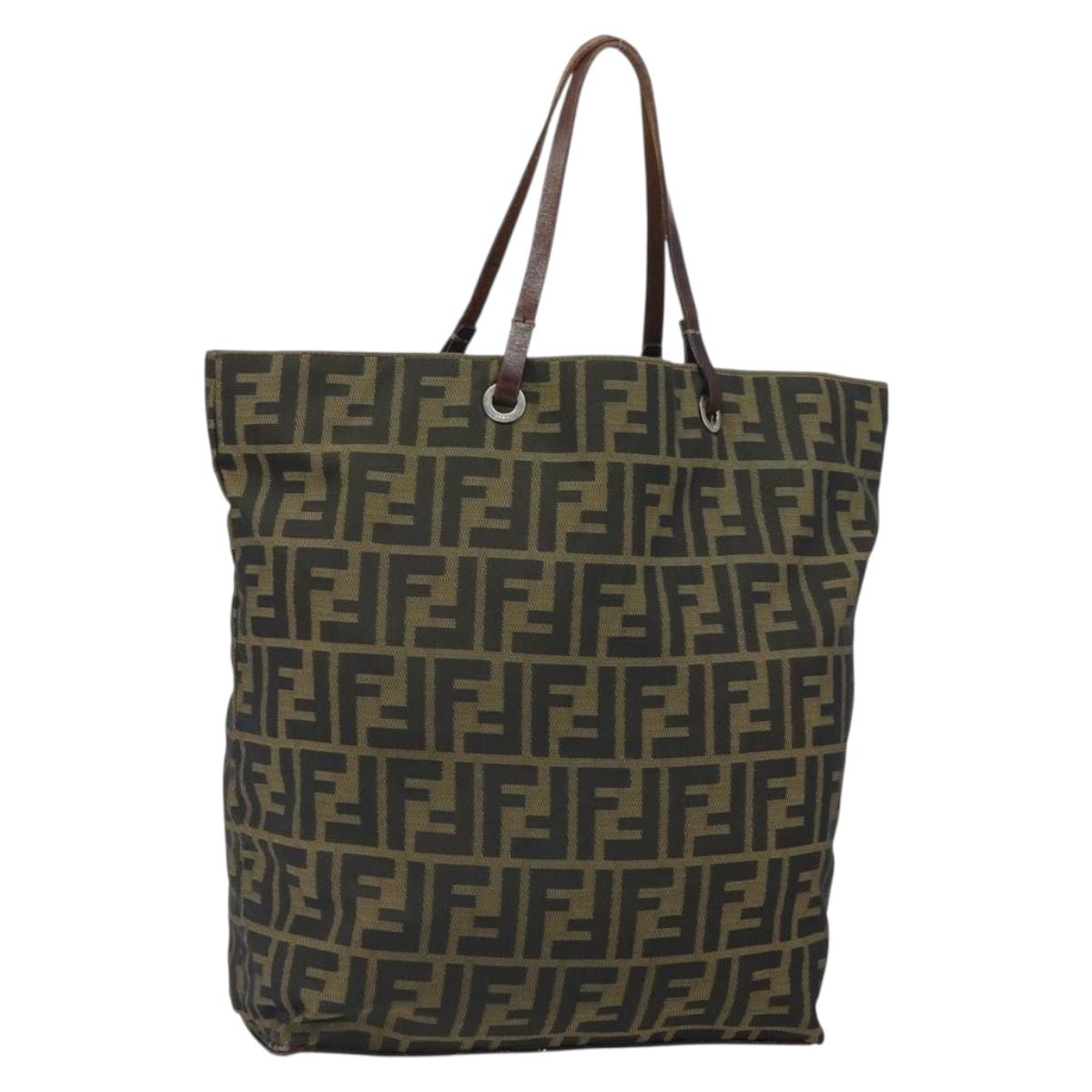 FENDI Zucca Canvas Hand Bag Brown Black Auth BA9302