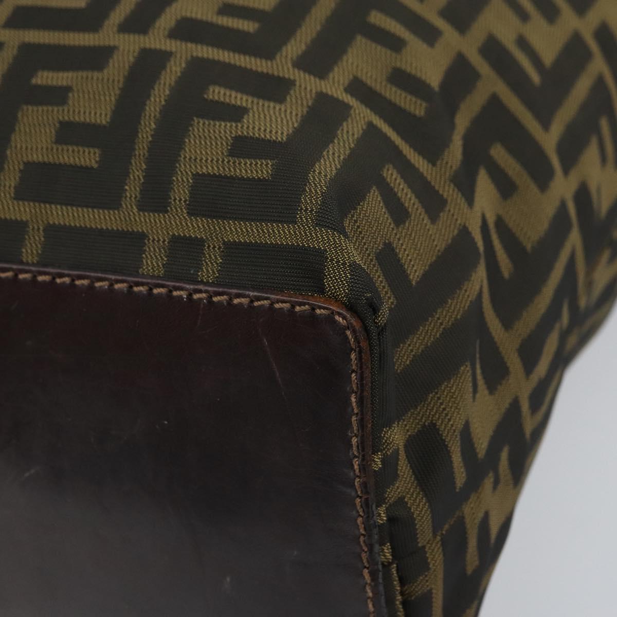 FENDI Zucca Canvas Hand Bag Brown Black Auth BA9302
