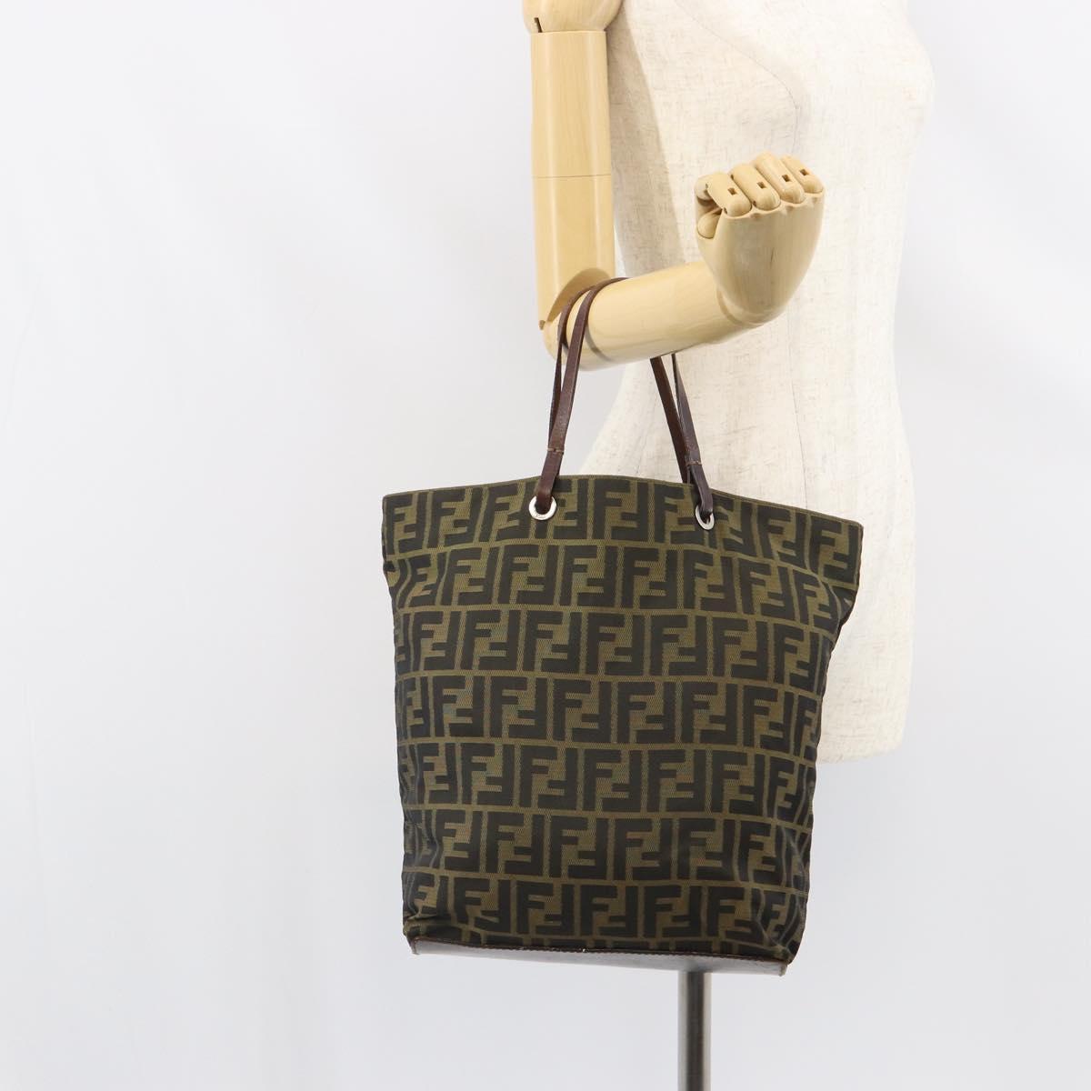 FENDI Zucca Canvas Hand Bag Brown Black Auth BA9302