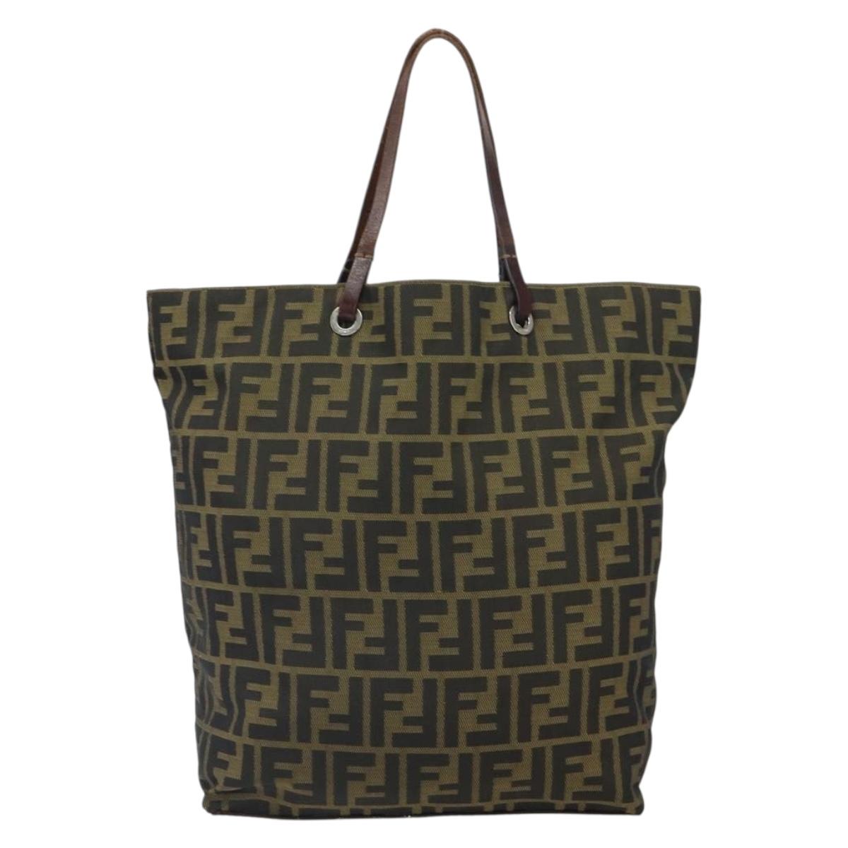 FENDI Zucca Canvas Hand Bag Brown Black Auth BA9302