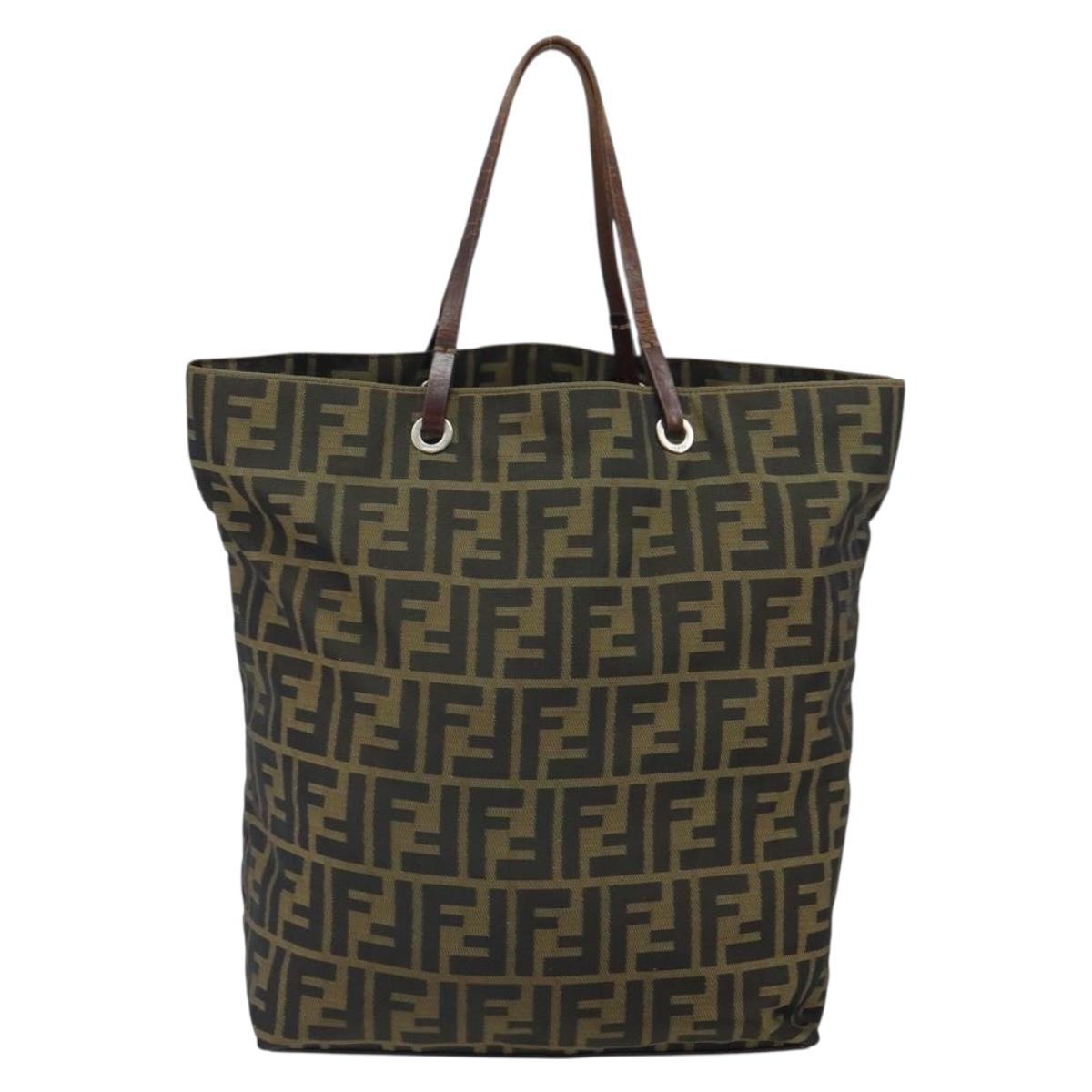 FENDI Zucca Canvas Hand Bag Brown Black Auth BA9302