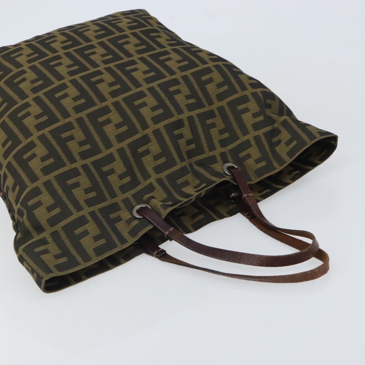 FENDI Zucca Canvas Hand Bag Brown Black Auth BA9302