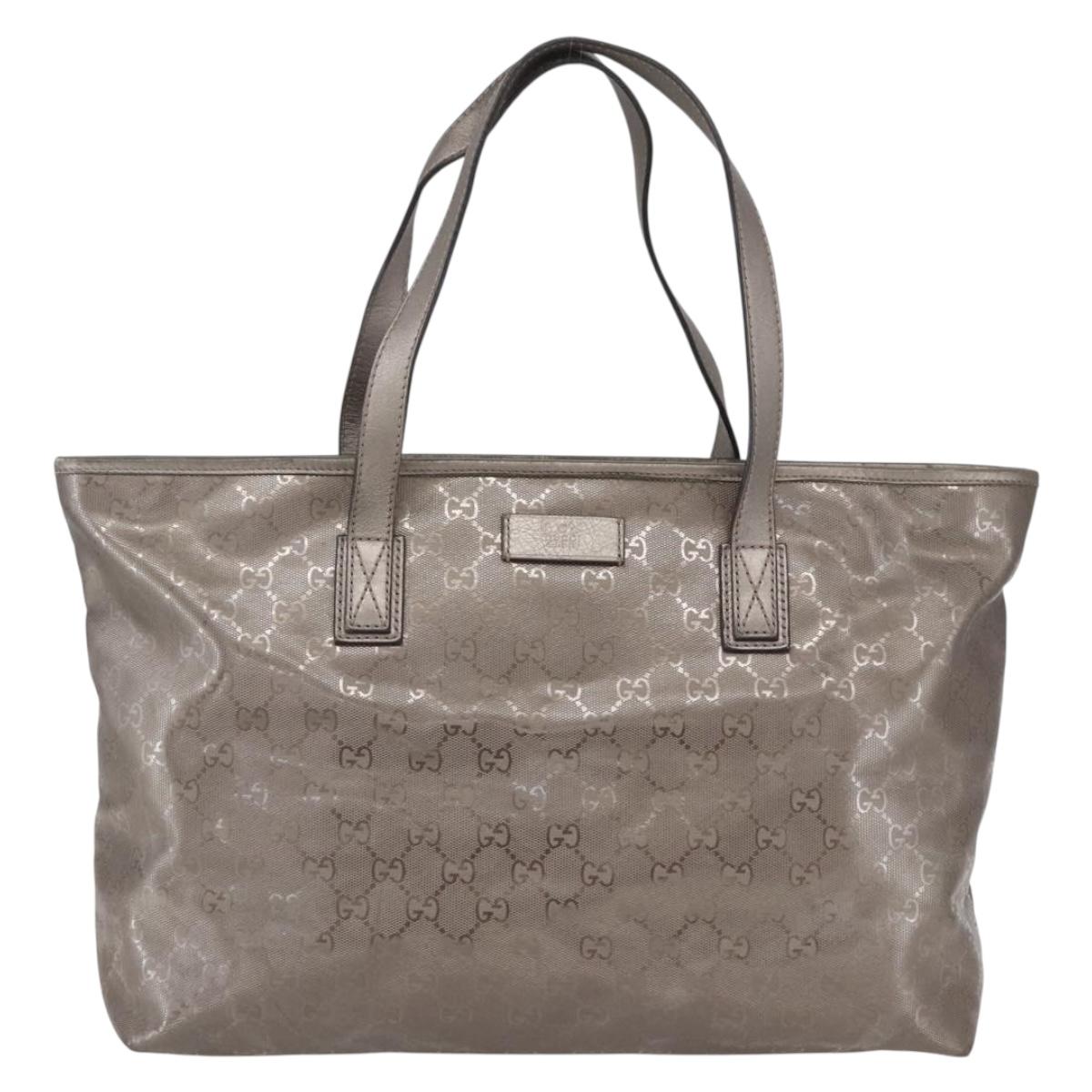 GUCCI GG implementation Tote Bag PVC Silver 211137 Auth BA9306