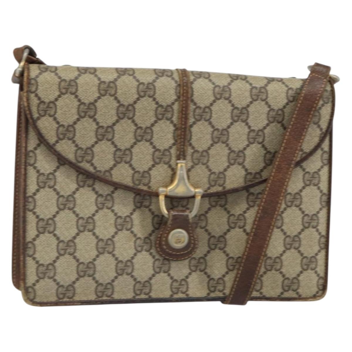 GUCCI GG Supreme Horsebit Shoulder Bag PVC Beige Gold 33 001 3376 Auth BA9313