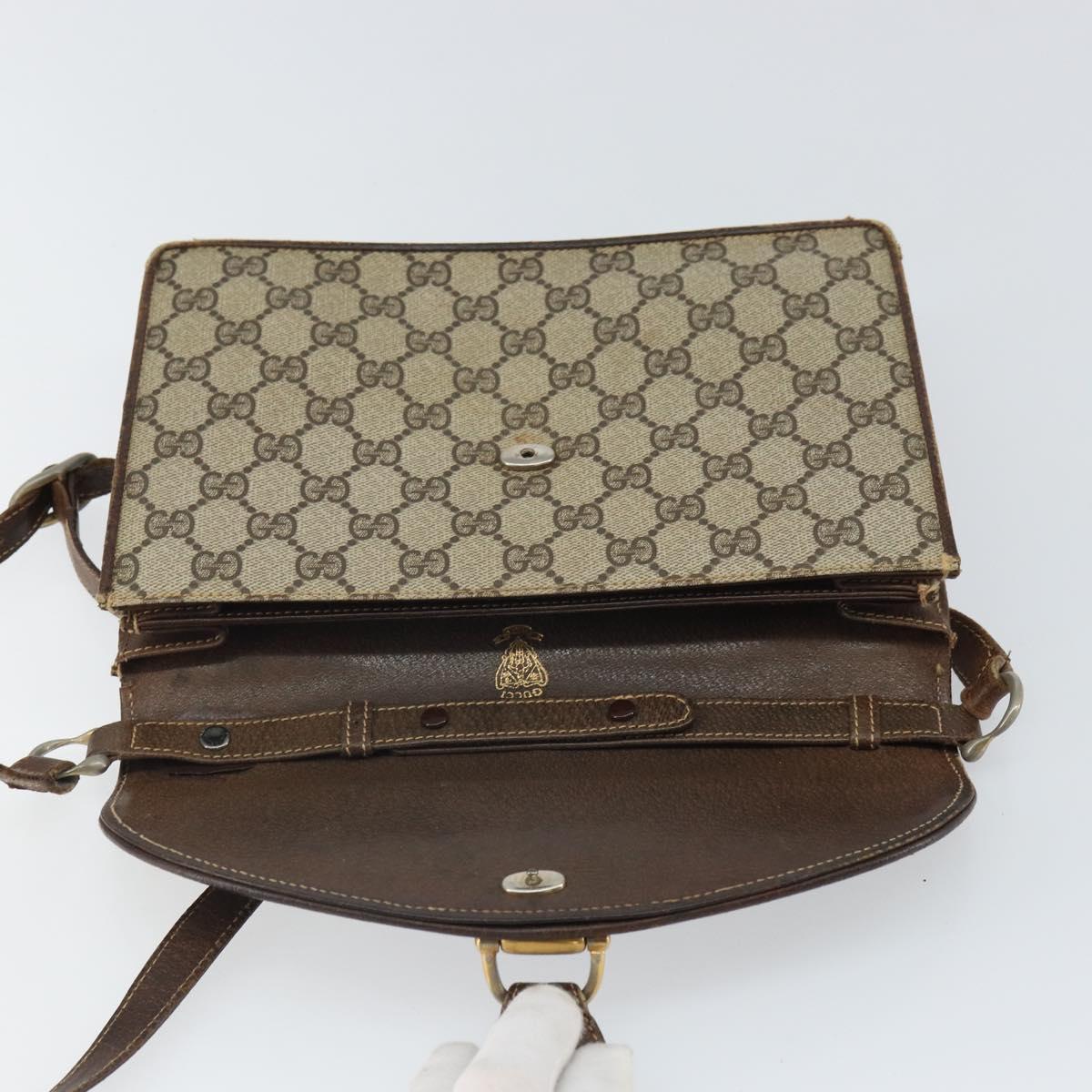 GUCCI GG Supreme Horsebit Shoulder Bag PVC Beige Gold 33 001 3376 Auth BA9313