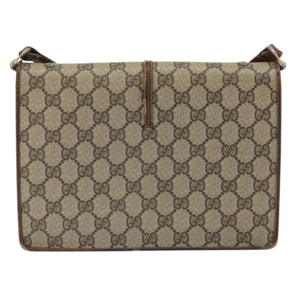 GUCCI GG Supreme Horsebit Shoulder Bag PVC Beige Gold 33 001 3376 Auth BA9313