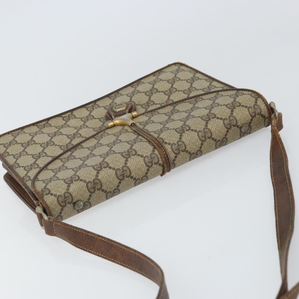 GUCCI GG Supreme Horsebit Shoulder Bag PVC Beige Gold 33 001 3376 Auth BA9313