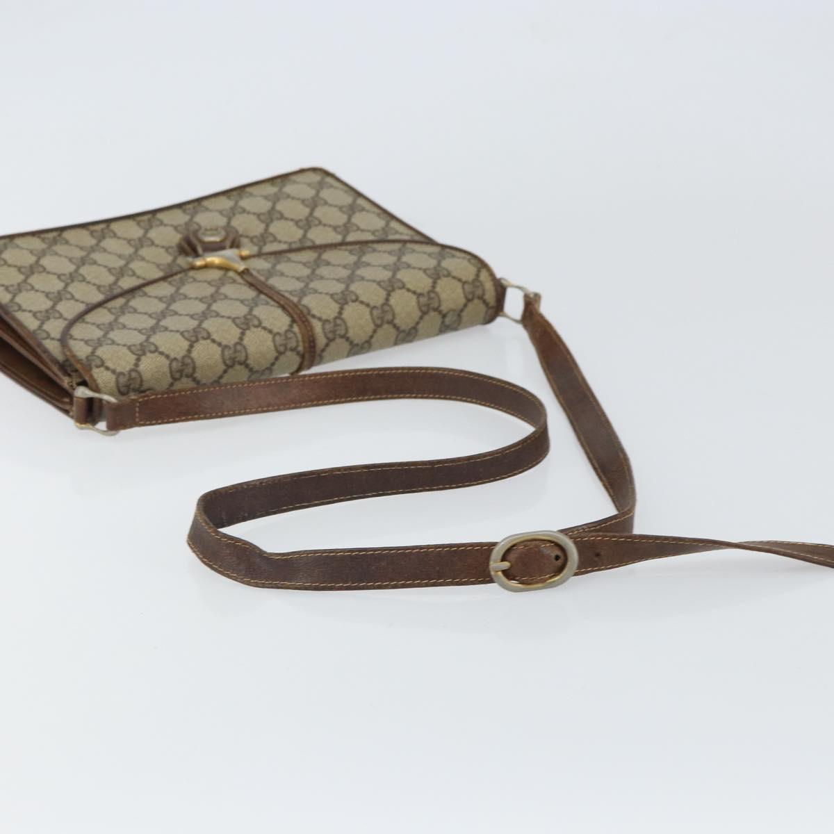 GUCCI GG Supreme Horsebit Shoulder Bag PVC Beige Gold 33 001 3376 Auth BA9313