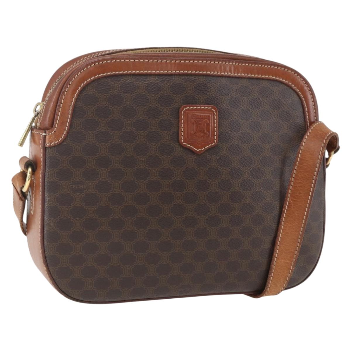 CELINE Macadam Canvas Shoulder Bag PVC Leather Brown Gold Auth BA9314