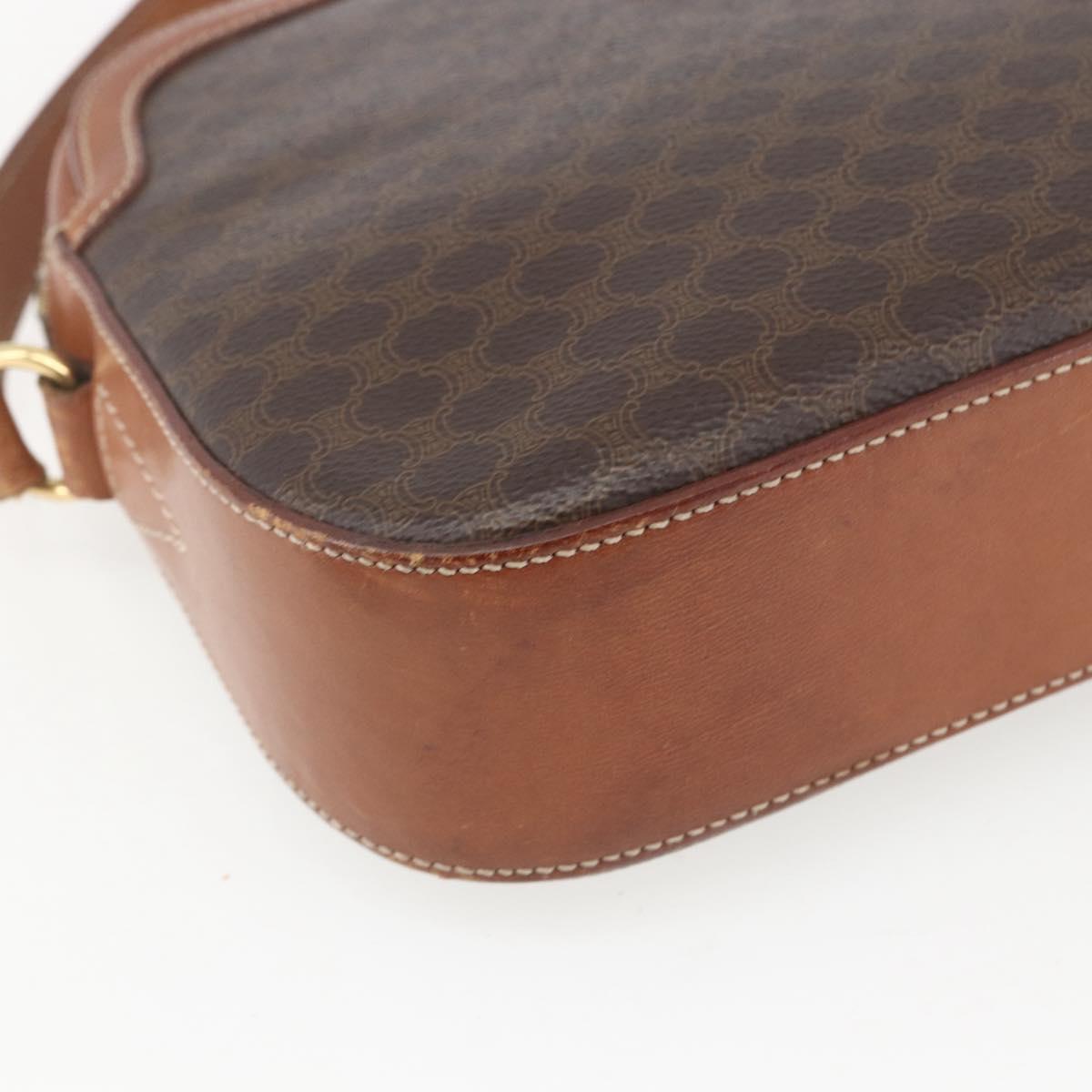 CELINE Macadam Canvas Shoulder Bag PVC Leather Brown Gold Auth BA9314