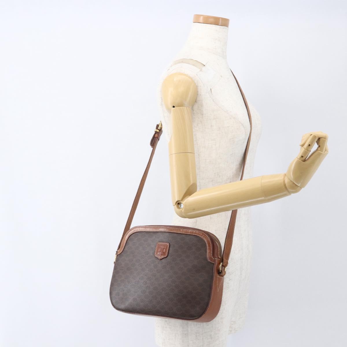 CELINE Macadam Canvas Shoulder Bag PVC Leather Brown Gold Auth BA9314