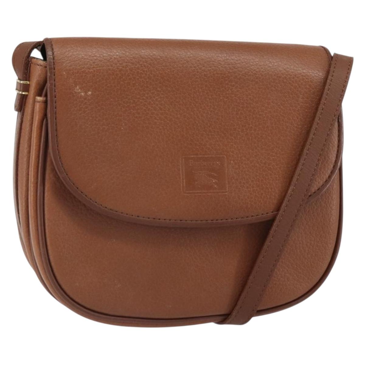 Burberrys Shoulder Bag Leather Brown Gold Auth BA9317