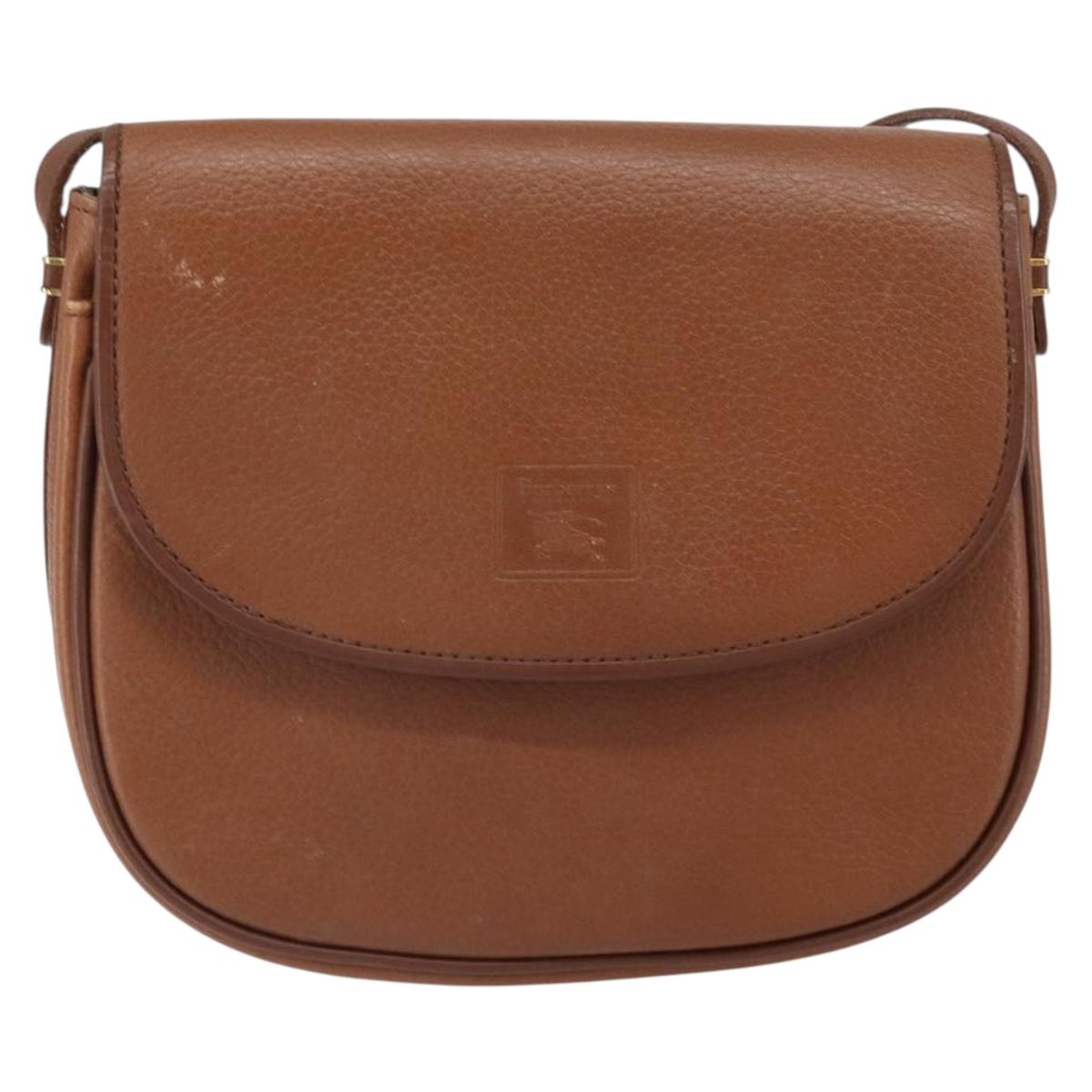 Burberrys Shoulder Bag Leather Brown Gold Auth BA9317