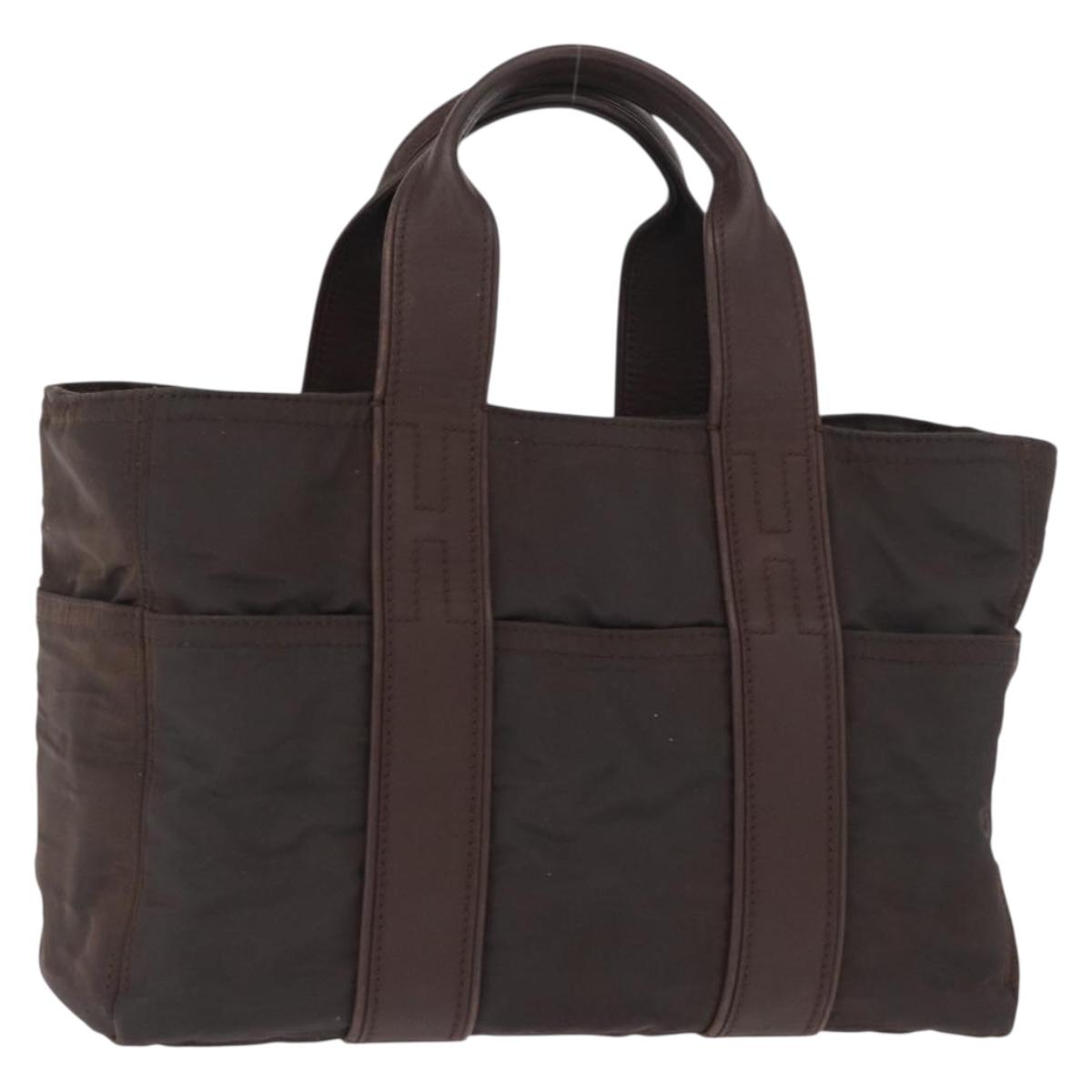 HERMES Acape Luco PM Hand Bag Nylon Dark Brown Auth BA9324
