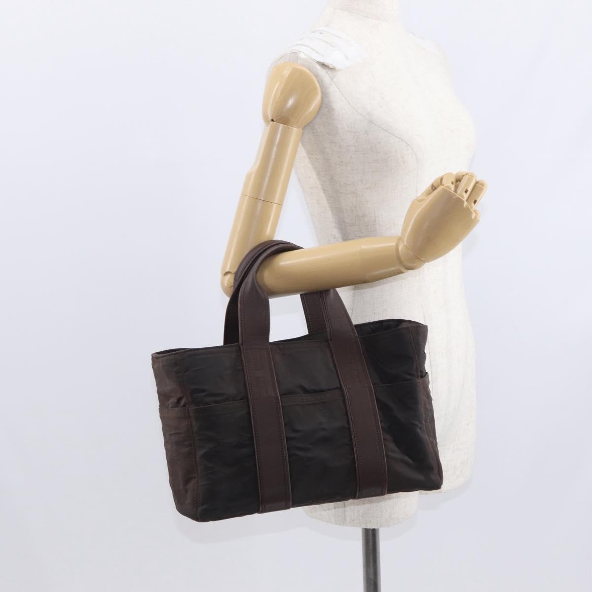 HERMES Acape Luco PM Hand Bag Nylon Dark Brown Auth BA9324