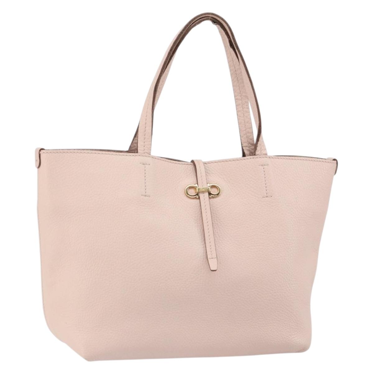 Salvatore Ferragamo Gancini Tote Bag Leather Pink Gold Auth BA9328
