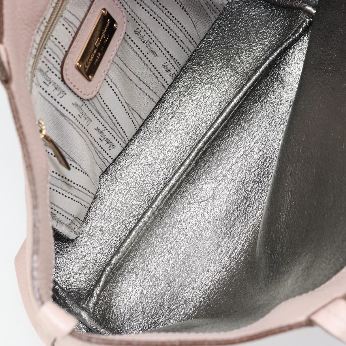 Salvatore Ferragamo Gancini Tote Bag Leather Pink Gold Auth BA9328